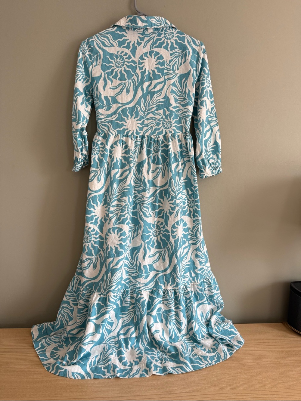 Nicole Miller New York Linen Blend Floral Maxi Shirt Dress Blue XS - Picture 10 of 15